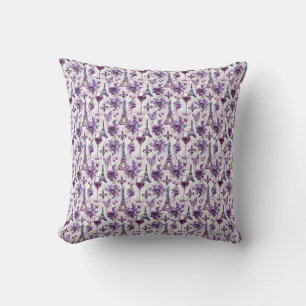 Parisian Charm Purple Eiffel Tower and Floral  Cushion