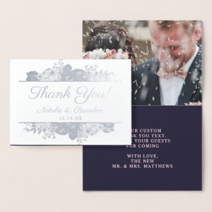 Parisian Charm Thank You Wedding Photo Silver Foil Card