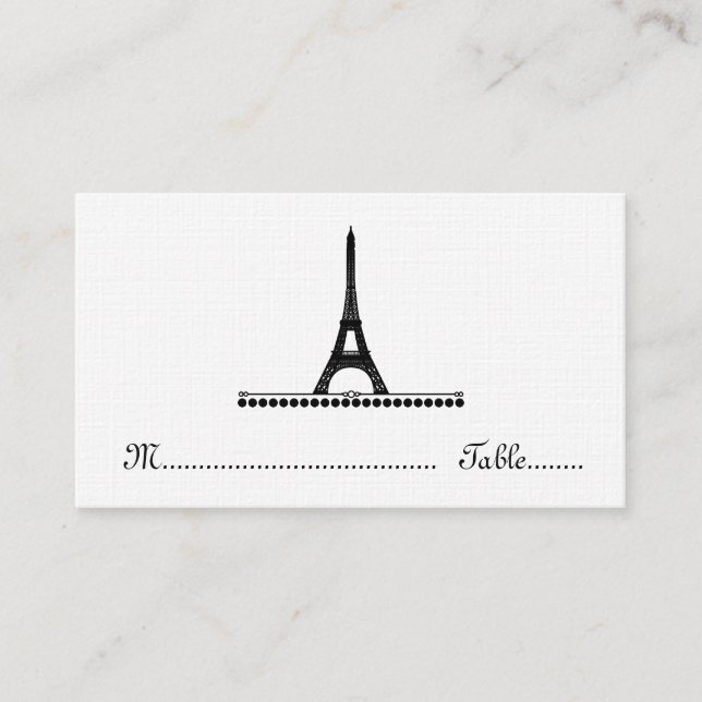 Parisian Chic Place Card, Black Place Card (Front)