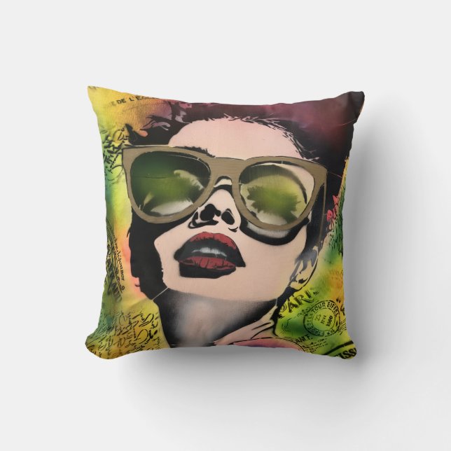 Parisian Chic Pop Art Throw Pillow (Front)