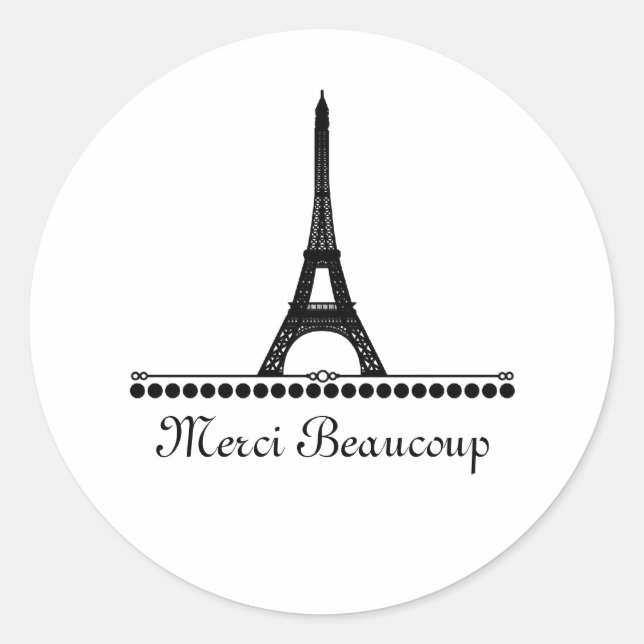 Parisian Chic Thank You Stickers, Black Classic Round Sticker (Front)