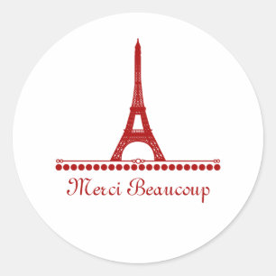 Parisian Chic Thank You Stickers, Red Classic Round Sticker
