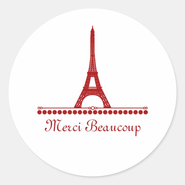 Parisian Chic Thank You Stickers, Red Classic Round Sticker (Front)