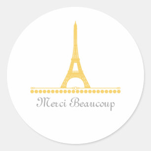 Parisian Chic Thank You Stickers, Yellow Classic Round Sticker