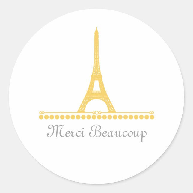 Parisian Chic Thank You Stickers, Yellow Classic Round Sticker (Front)