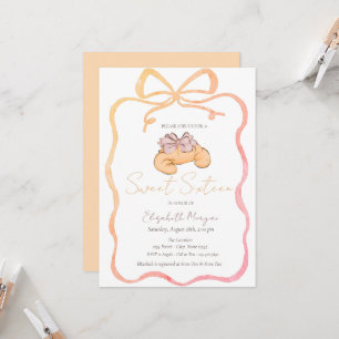 Parisian Croissant Chic Bow Sweet 16 Invitation