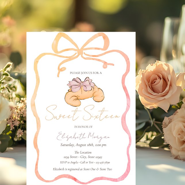 Parisian Croissant Chic Bow Sweet 16 Invitation (Creator Uploaded)