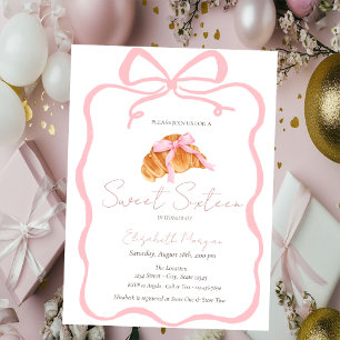 Parisian Croissant Pink Bow Sweet 16 Invitation