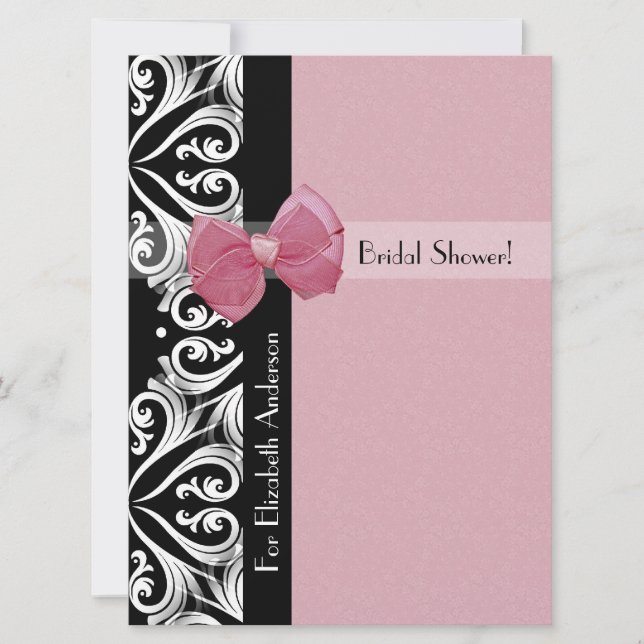 Parisian Damask Pink Ribbon Bridal Shower Invitation (Front)