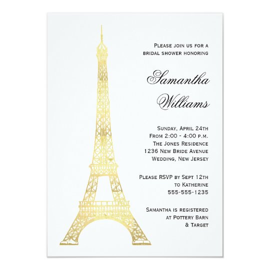 Parisian Eiffel Tower Gold Bridal Shower Card