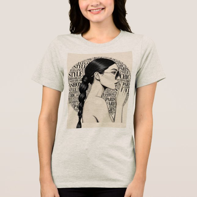 Parisian Elegance Profile Word Cloud Art Tri-Blend Shirt (Front)