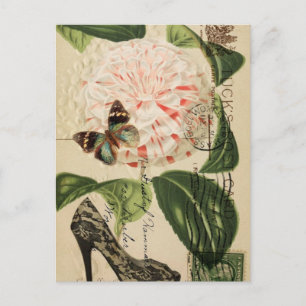 Parisian fashion stiletto french botanical art postcard