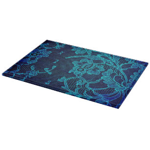 Parisian Feminine Victorian Gothic Navy Blue Lace Cutting Board