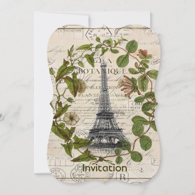 parisian french botanical art paris eiffel tower invitation (Front)