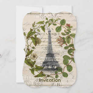 parisian french botanical art paris eiffel tower invitation