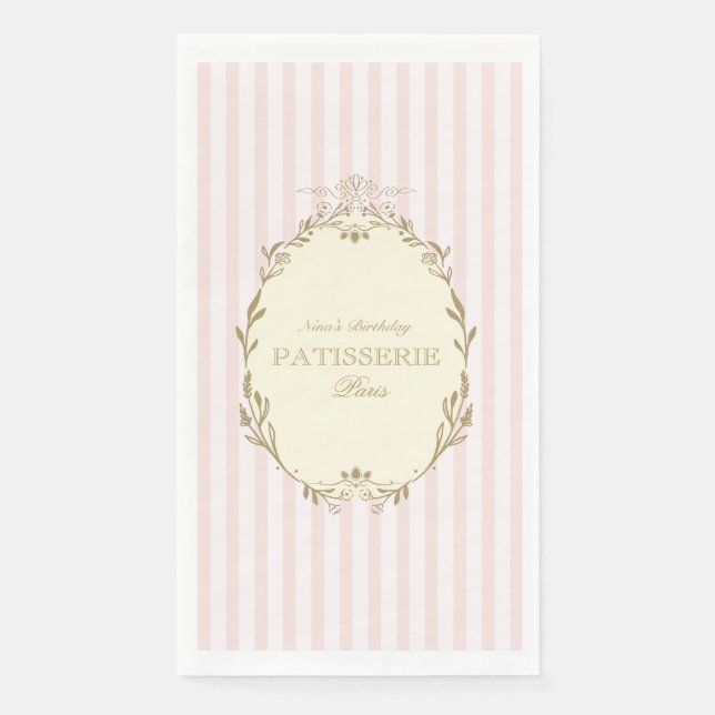 Parisian French Patisserie Vintage Party Pink  Napkin (Front)