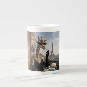 Parisian Giraffe in Black Elegance Bone China Mug