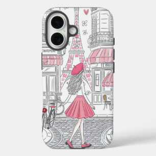 Parisian Girl – Cute Eiffel Tower & Café Street iPhone 16 Case