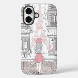 Parisian Girl – Cute Eiffel Tower & Café Street iPhone 16 Case