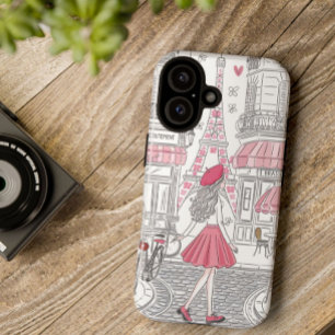 Parisian Girl  – Cute Eiffel Tower & Café Street  iPhone 16 Case