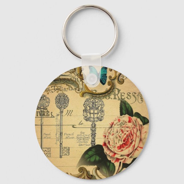 Parisian keys Vintage Camellia French Botanical Key Ring (Front)