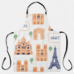 Parisian Landmarks Vintage Seamless Illustration Apron