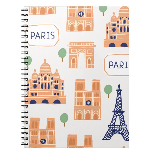 Parisian Landmarks Vintage Seamless Illustration Notebook (Front)