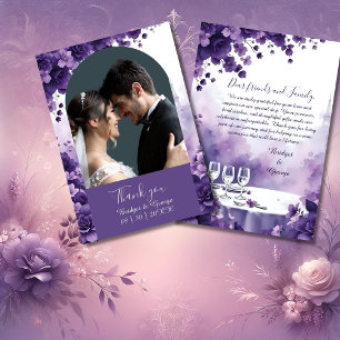 Parisian Love: Purple Flowers & Eiffel Wedding Thank You Card