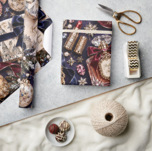 Parisian Navy Burgundy Christmas Wrapping Paper