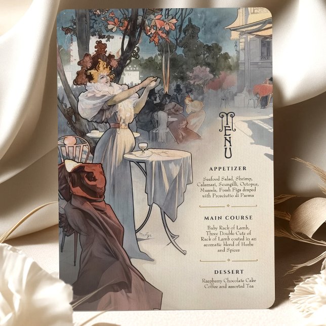 Parisian Night Art Nouveau Wedding Menu Card (Creator Uploaded)