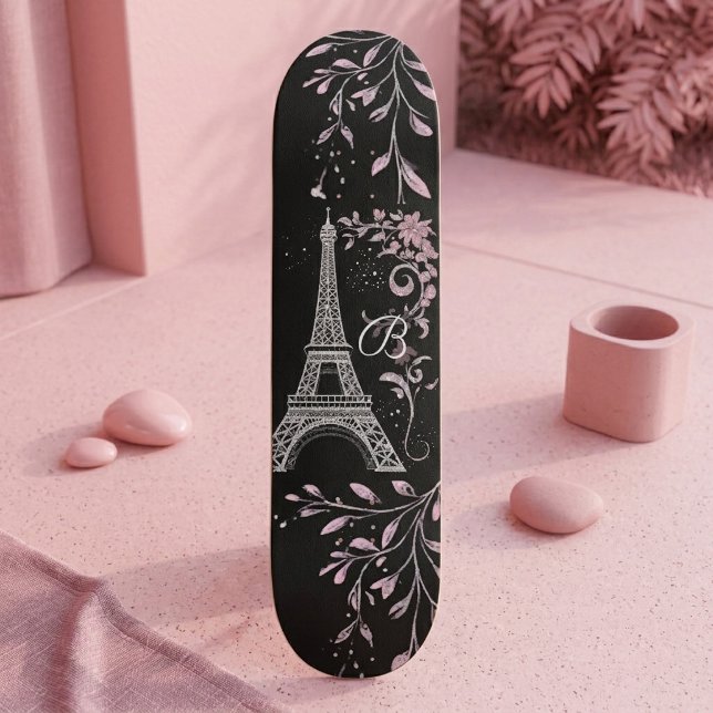 Parisian Night Silver Eiffel Tower Blush Pink Chic Skateboard (Parisian Night Silver Eiffel Tower Blush Pink Chic Skateboard)