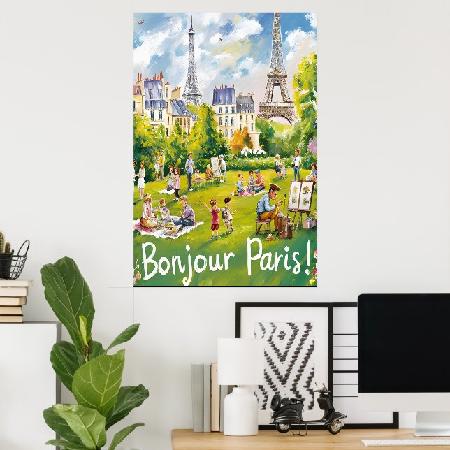 Parisian park with the iconic Eiffel Tower Poster (Home Office)