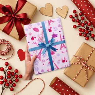 Parisian Pink Eiffel Tower Love Icon Wrapping Paper