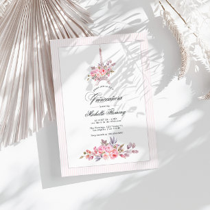 Parisian Pink Floral Quinceañera Photo Invitation