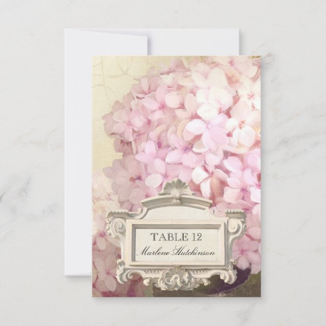 Parisian Pink Hydrangeas Table Number Place Card (Front)