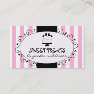 Parisian Pink Stripes Cupcake Cake Bakery Business Card