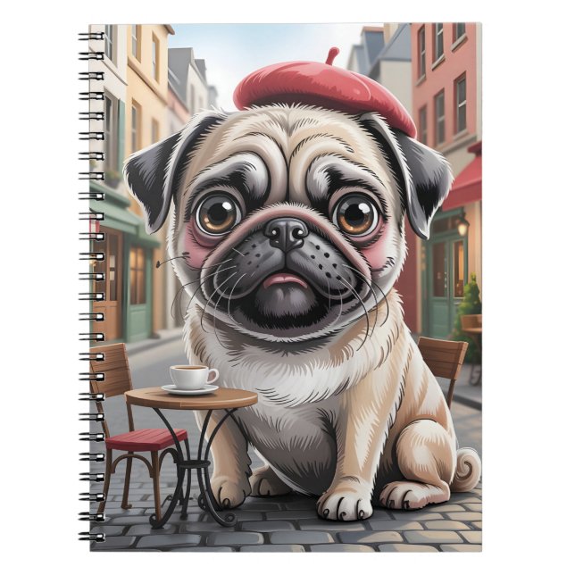 Parisian Pug at Sidewalk Cafe Notebook (Front)