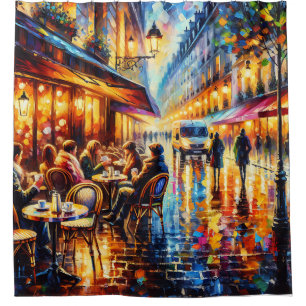 “Parisian Rainy Evening Outdoor Cafe Art” Shower Curtain