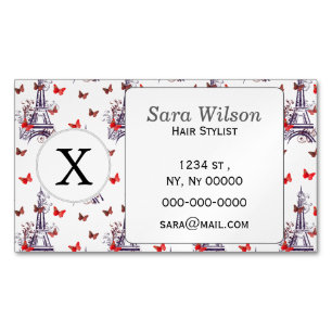 Parisian Romantic Purple Eiffel Tower Butterflies Magnetic Business Card