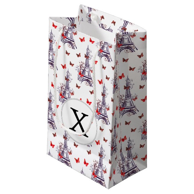 Parisian Romantic Purple Eiffel Tower Butterflies Small Gift Bag (Front Angled)