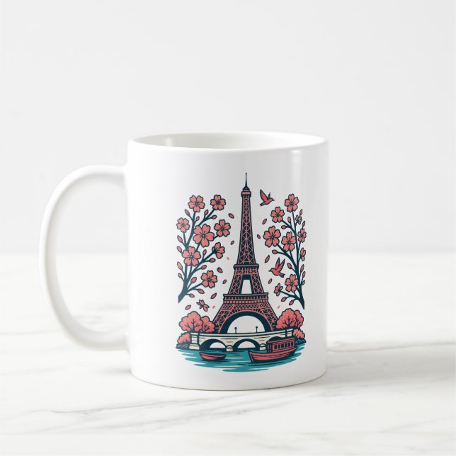 Parisian Souvenir Eiffel Tower Paris Cherry Tree Coffee Mug (Left)