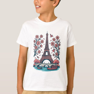 Parisian Souvenir Eiffel Tower Paris Cherry Tree T-Shirt