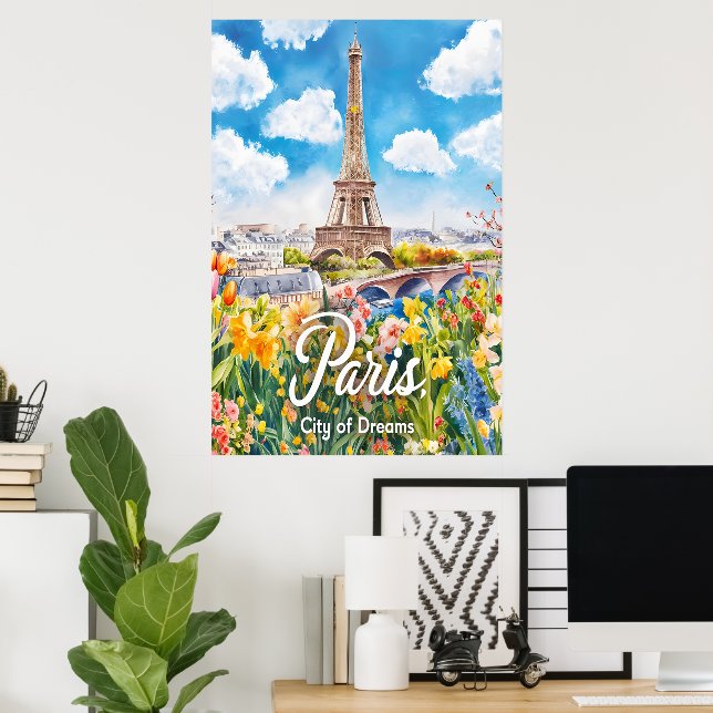 Parisian Springtime: Eiffel Tower Blooms Poster (Home Office)