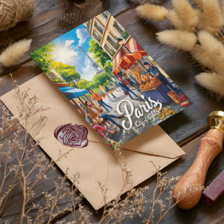 Parisian Street Scene With Eiffel Tower Postcard