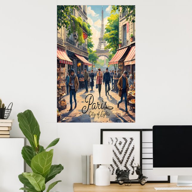 Parisian Street Scene With Eiffel Tower Poster (Home Office)