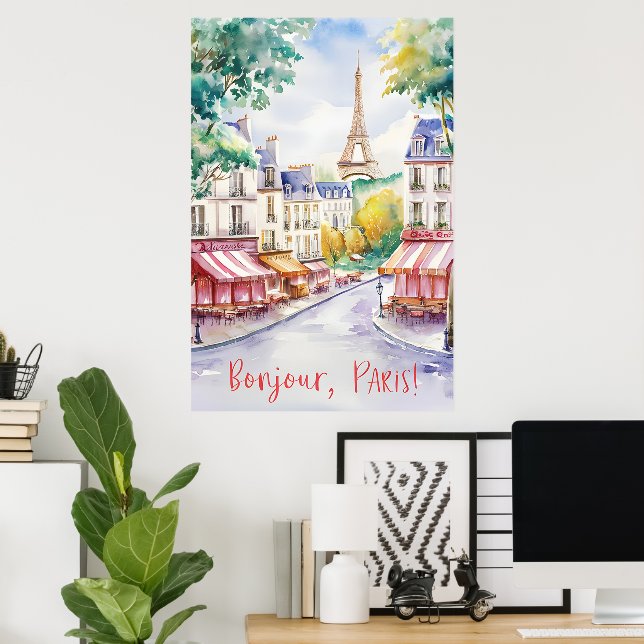 Parisian Street Scene With Eiffel Tower Poster (Home Office)