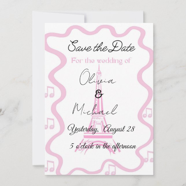 Parisian style with the tower wedding  invitation (Front)