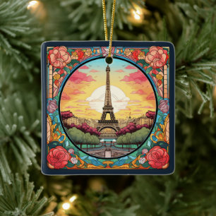 Parisian Sunset Eifel Tower Paris French Floral Ceramic Ornament