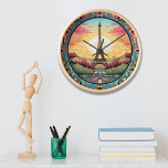 Parisian Sunset Eifel Tower Paris French Floral Clock<br><div class="desc">Bright Parisian Sunset Eifel Tower Paris French France Floral Clocks features an art deco style Paris sunset with the Eifel Tower in a bold floral frame. Created by Evco Studio www.zazzle.com/store/evcostudio</div>