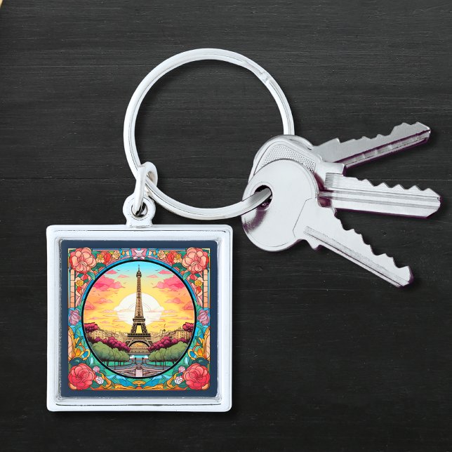 Parisian Sunset Eifel Tower Paris French Floral Key Ring (Creator Uploaded)